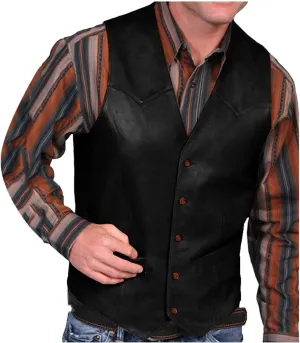 WABEOR Men's Vintage Faux Leather Vest Slim Fit Casual Single-Breasted Cowboy Suit Vest Retro Western Waistcoat with Pockets