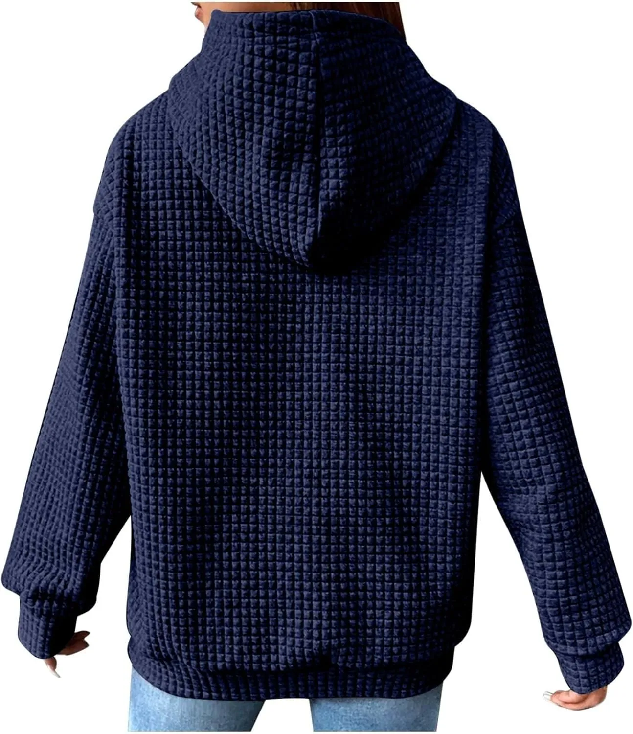 Waffle Knit Hoodie Women Oversized Drawstring Hooded Sweatshirts Y2K Waffle Pullover Loose Fit Casual Cute Clothes