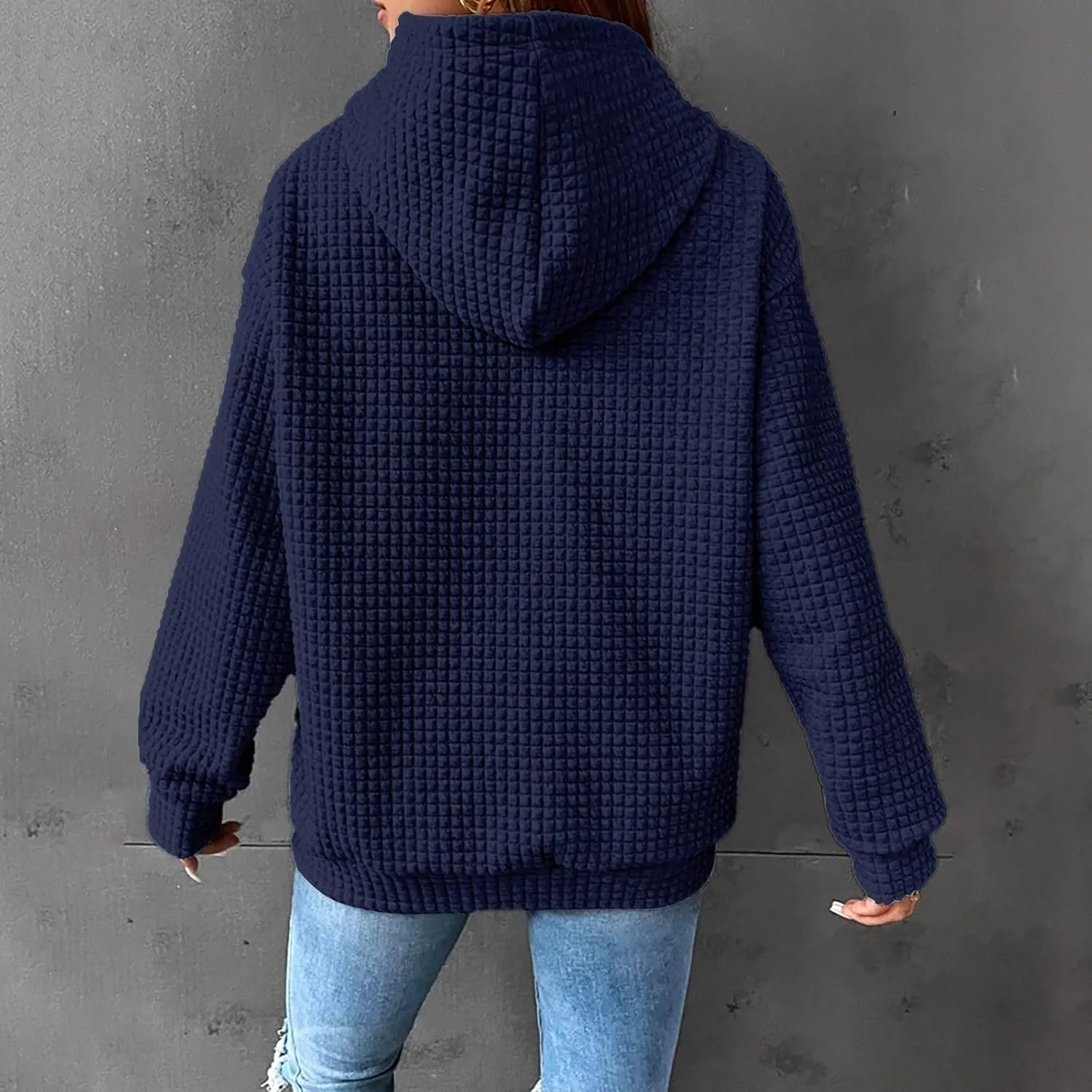 Waffle Knit Hoodie Women Oversized Drawstring Hooded Sweatshirts Y2K Waffle Pullover Loose Fit Casual Cute Clothes