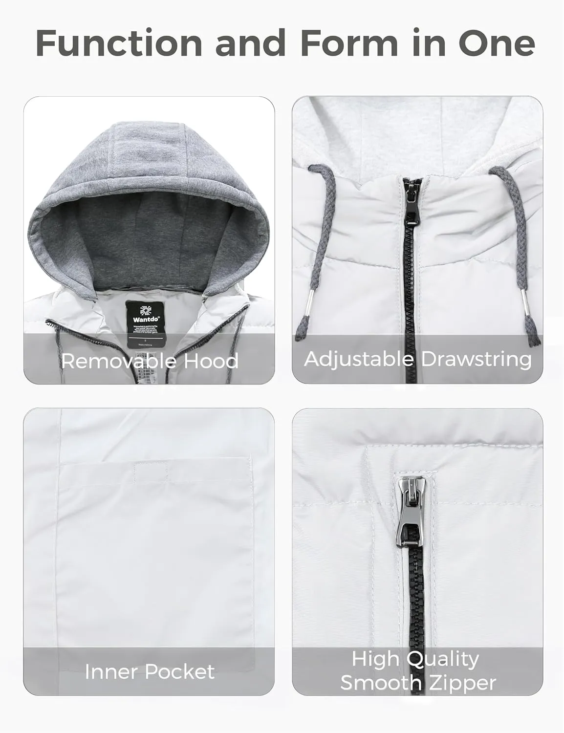 wantdo Men's Quilted Winter Vest Thicken Sleeveless Jacket with Detachable Hood
