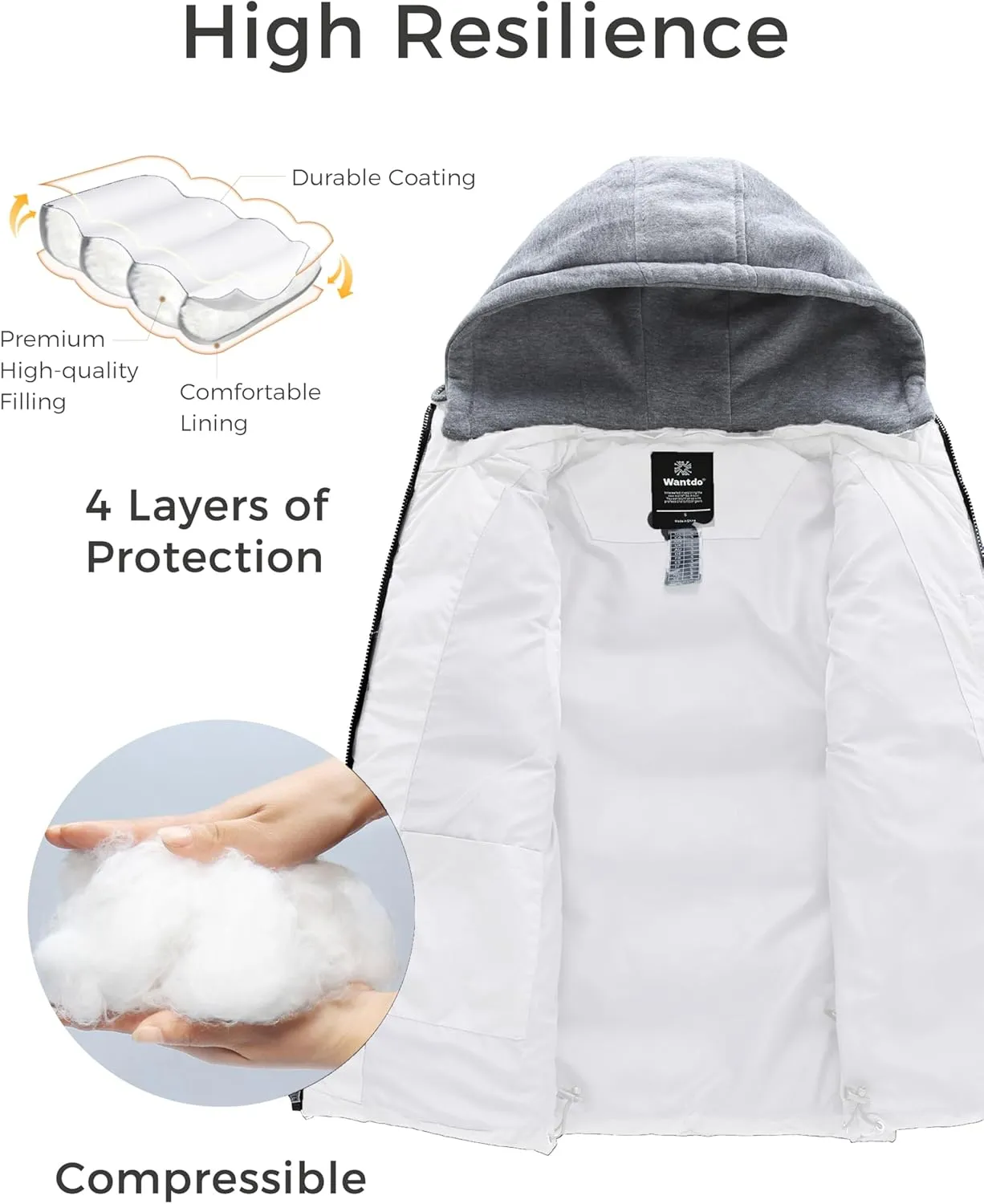 wantdo Men's Quilted Winter Vest Thicken Sleeveless Jacket with Detachable Hood