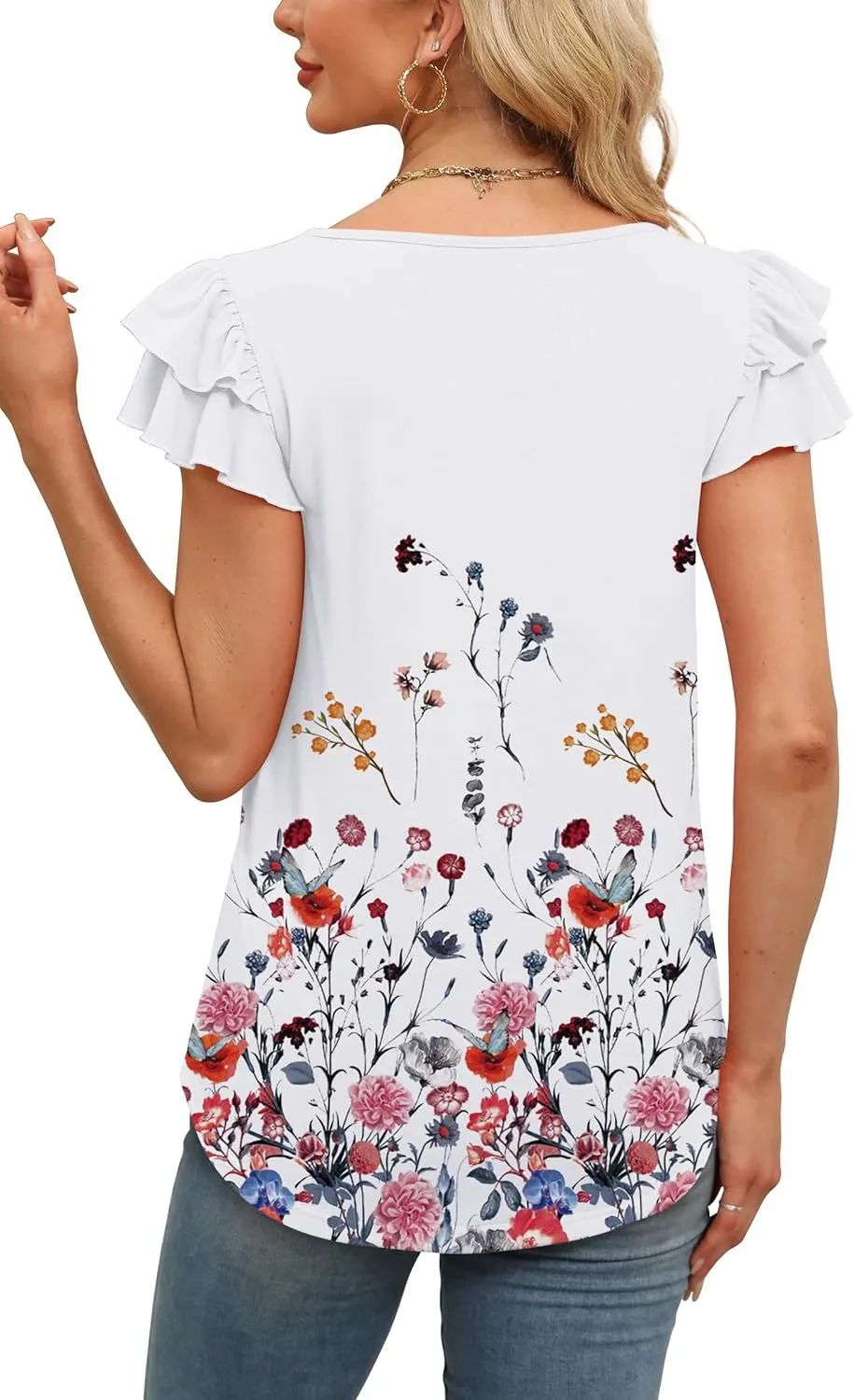 WEESO Womens T Shirts Ruffle Short Sleeve Summer Tops Cute Crew Neck Casual Blouses