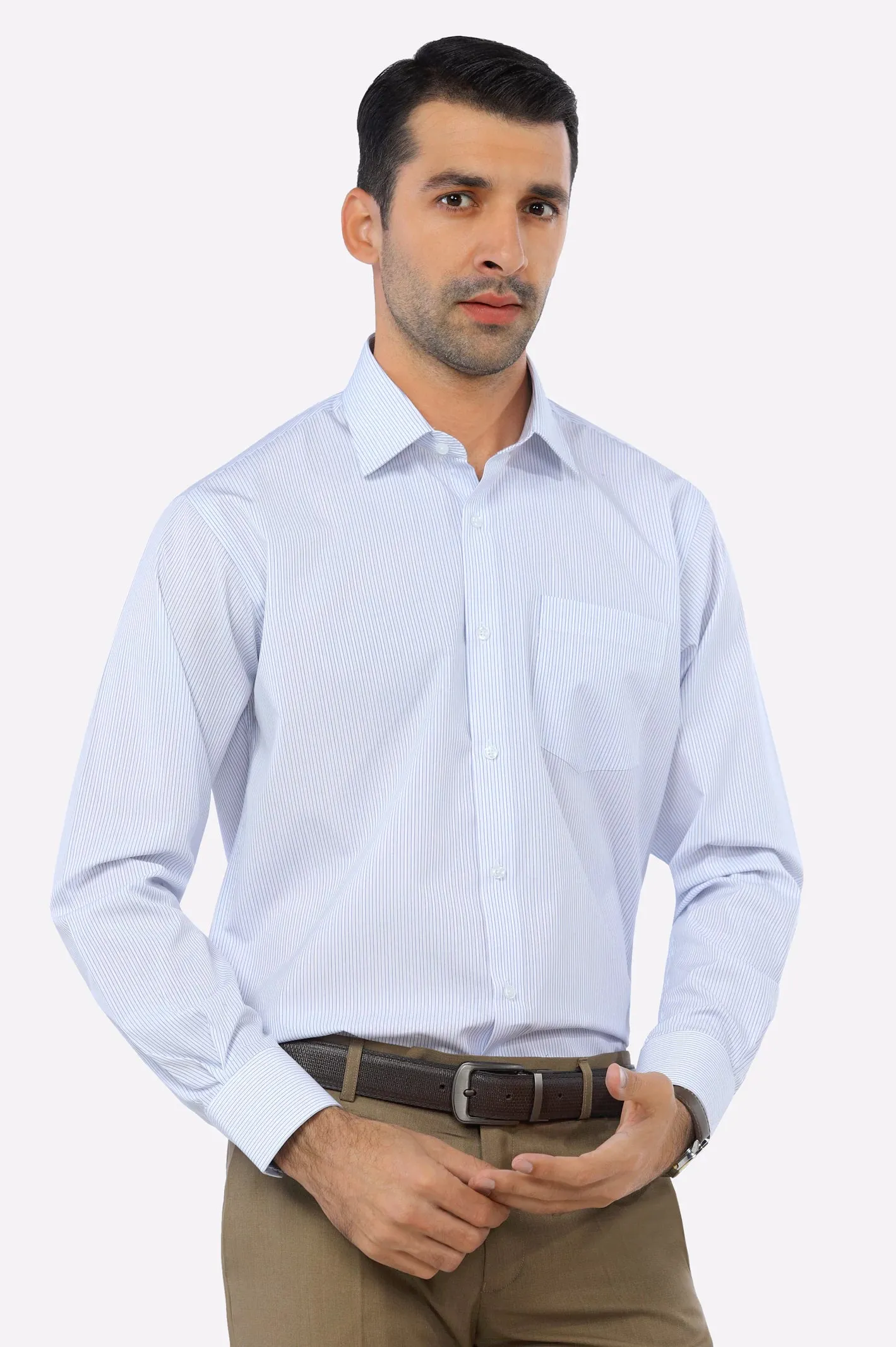 White Hairline Stripe Formal Shirt