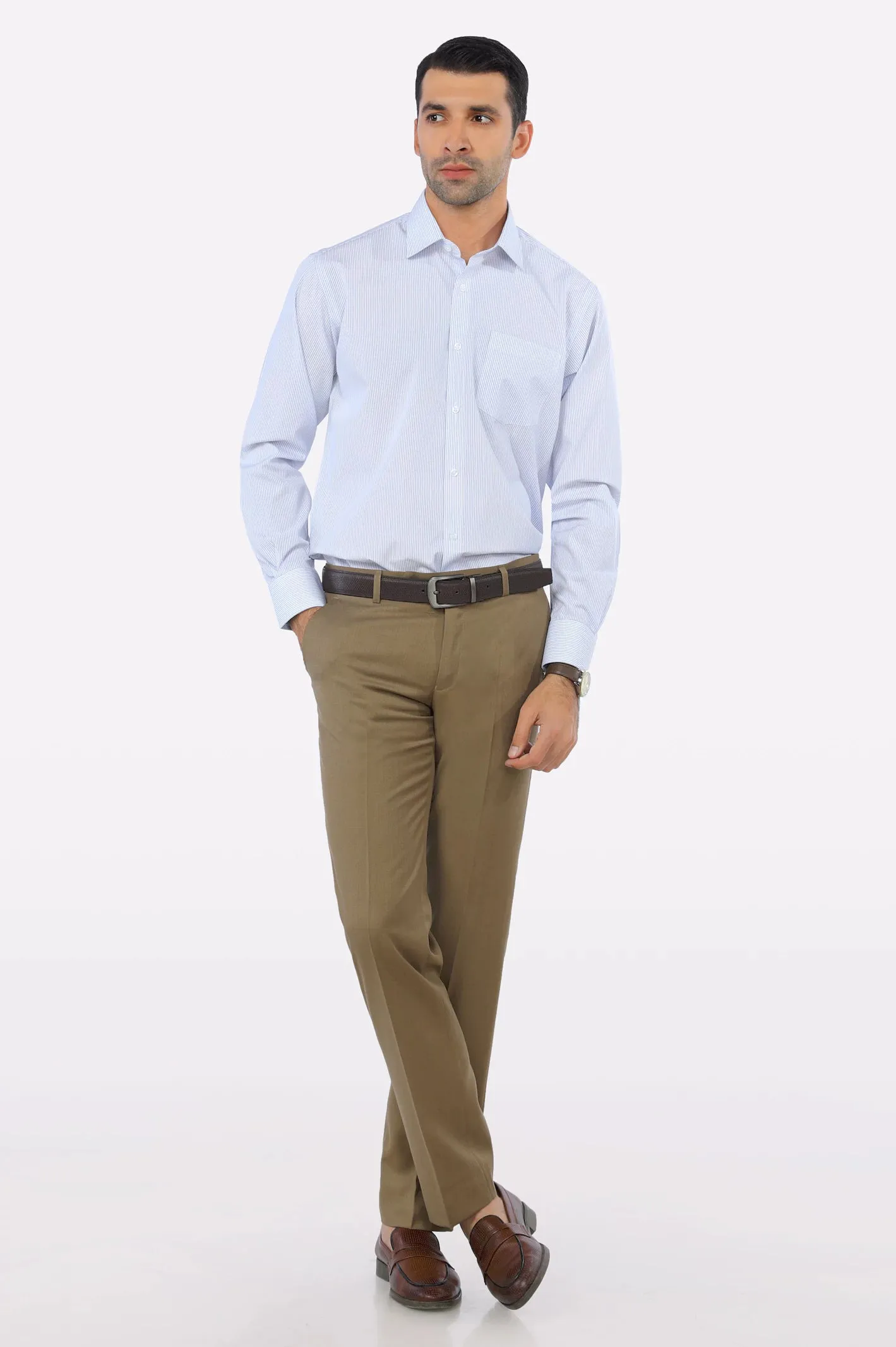White Hairline Stripe Formal Shirt