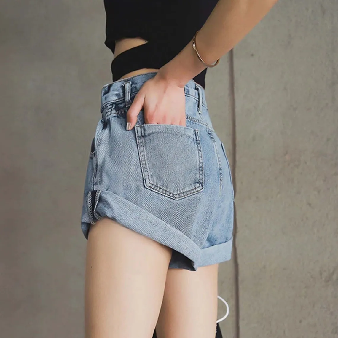 Wide Leg Vintage High Waist Women's Denim Shorts