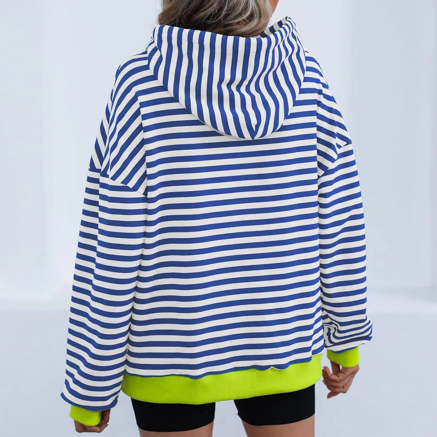 Women 2024 Striped Hoodies Sweatshirt Drawstring Cute Pullover Sweatshirts Long Sleeve Shirts Tops Trendy Fall Clothes