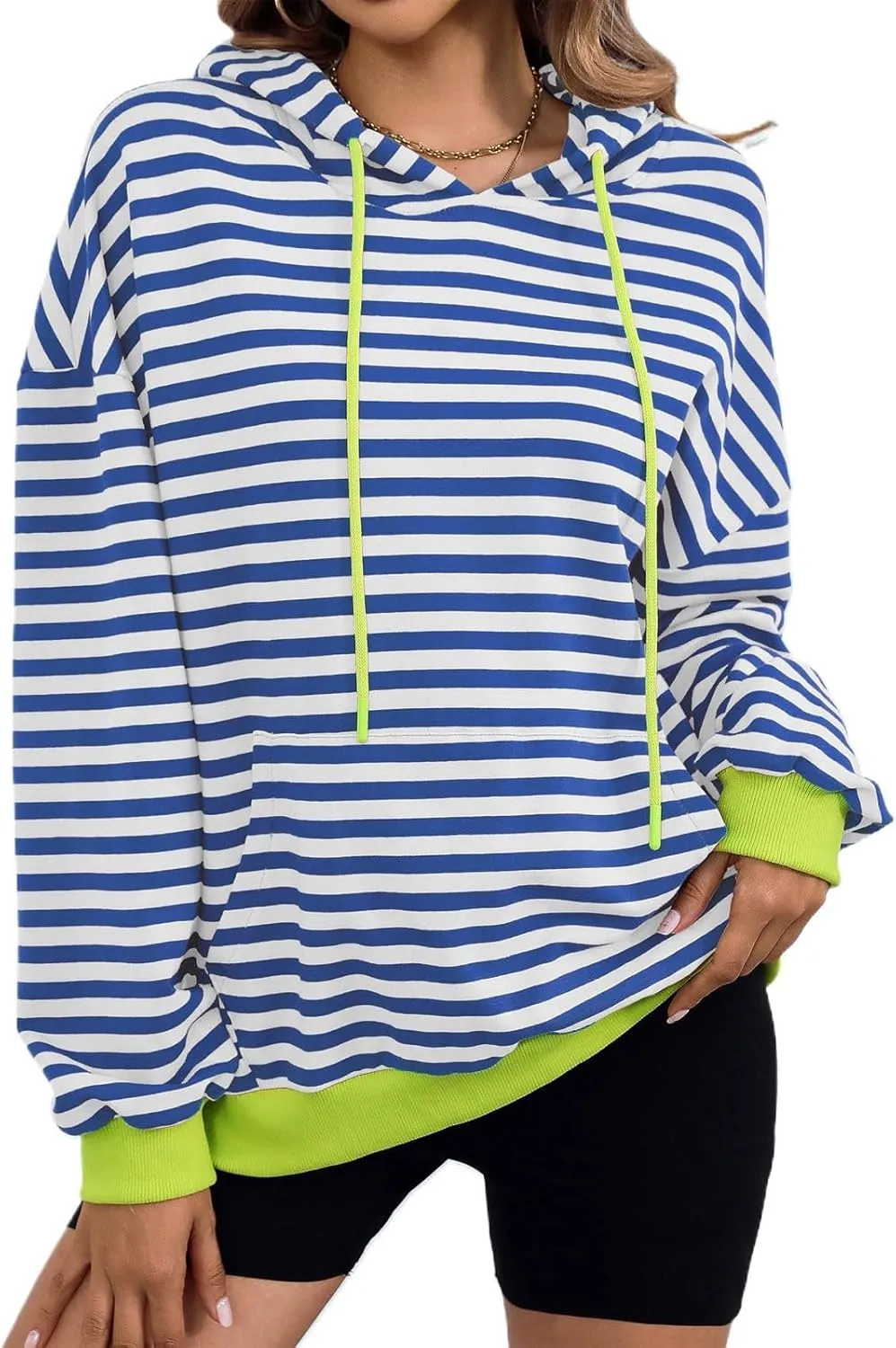 Women 2024 Striped Hoodies Sweatshirt Drawstring Cute Pullover Sweatshirts Long Sleeve Shirts Tops Trendy Fall Clothes