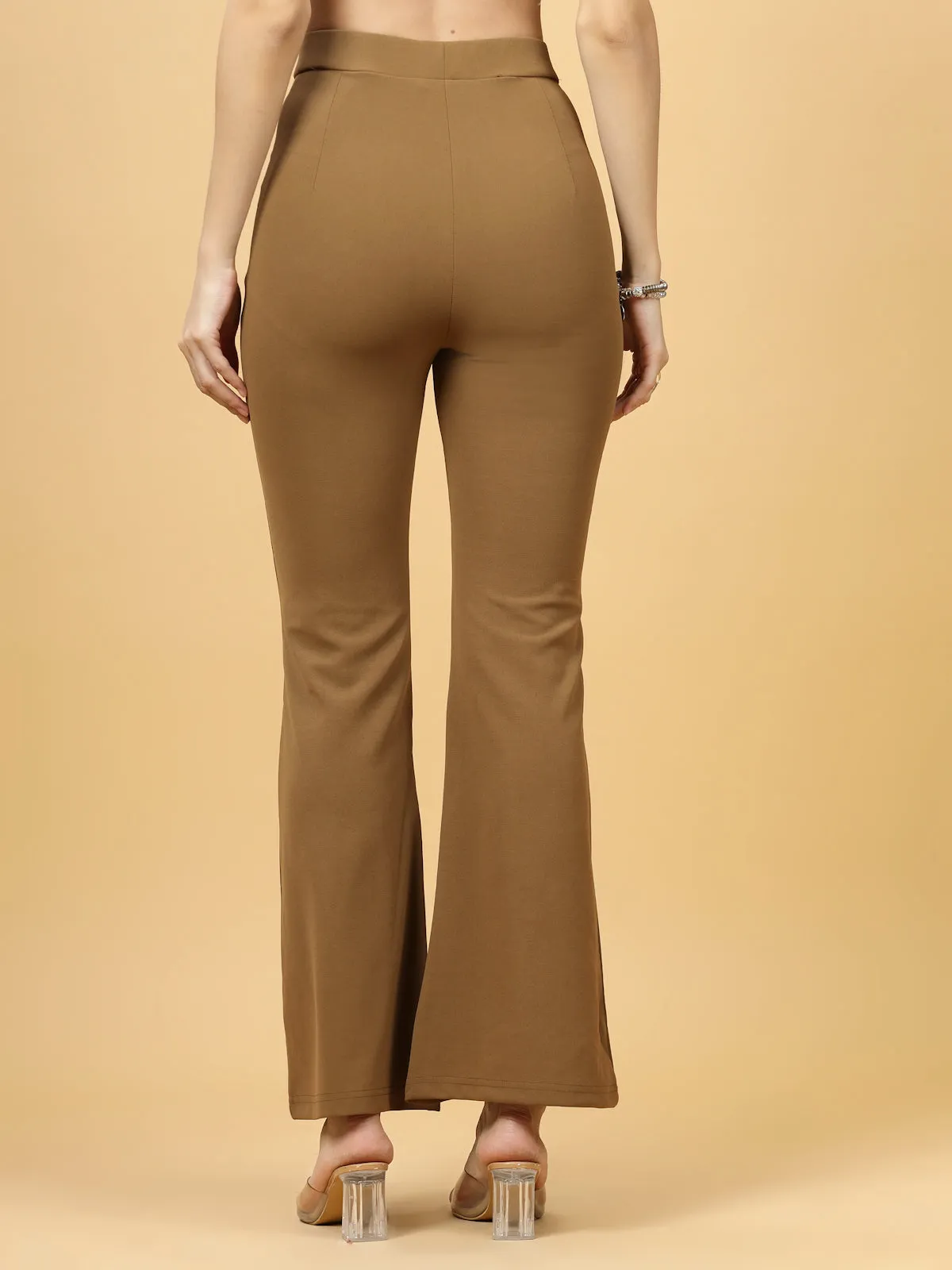 Women Brown Bootcut Regular Fit High-Rise Trousers