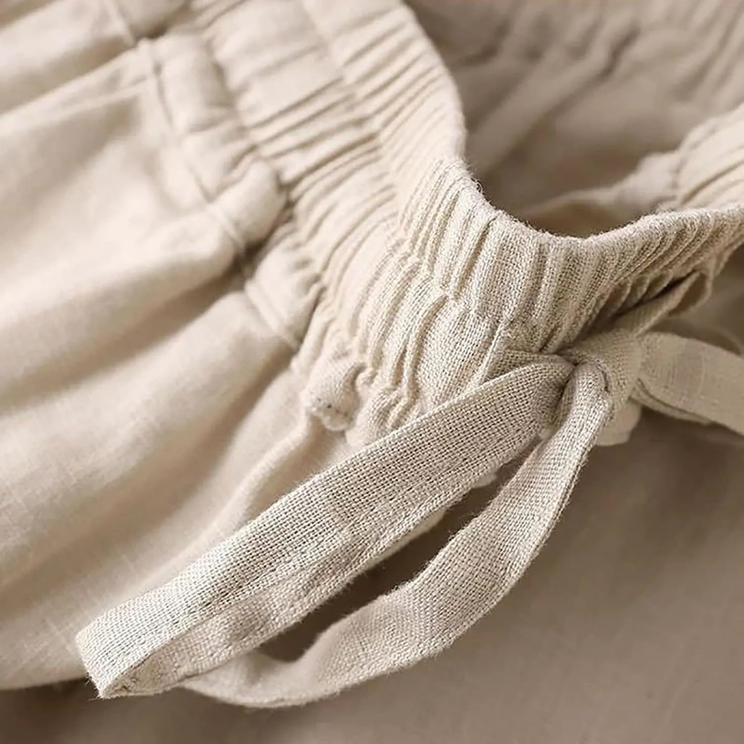 Women Fashion Solid Color Cotton Elastic Long Pants Beach Leisure Trousers