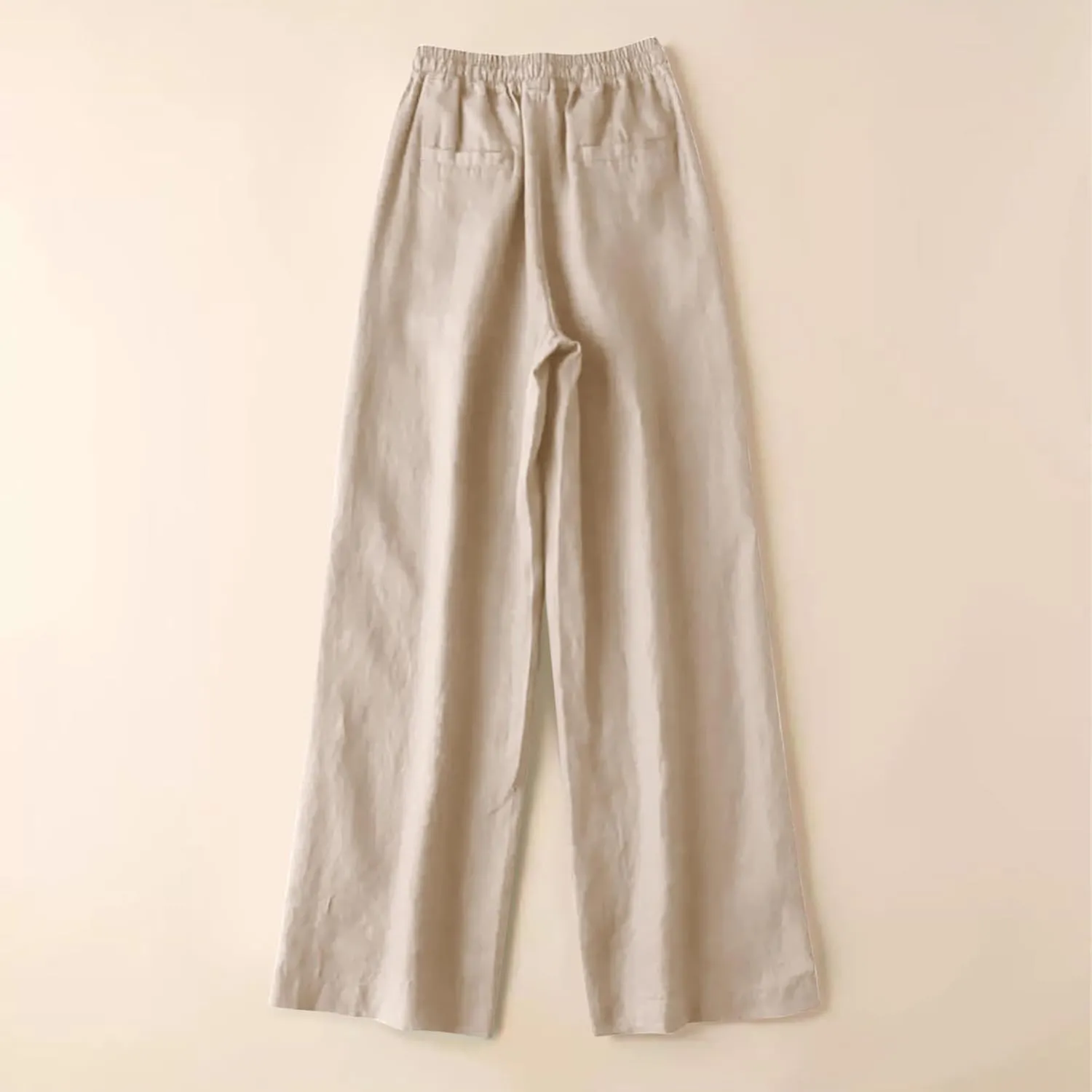 Women Fashion Solid Color Cotton Elastic Long Pants Beach Leisure Trousers
