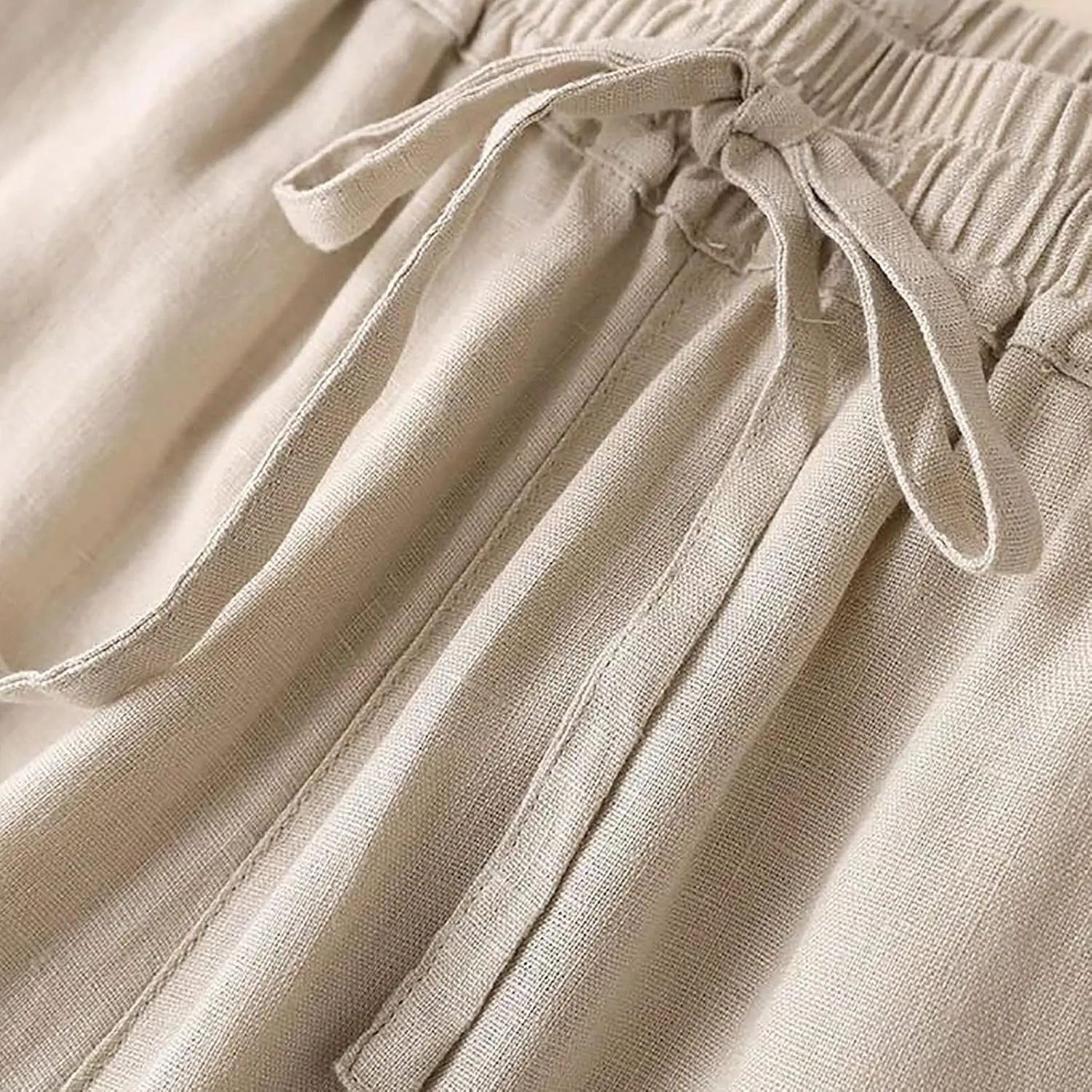 Women Fashion Solid Color Cotton Elastic Long Pants Beach Leisure Trousers