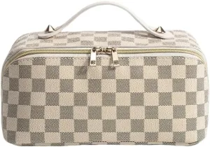 Women for Makeup Bag,Large Capacity Cosmetic Bags for Women,Waterproof Portable Pouch Open Flat Toiletry Bag Make up Organizer with Divider and Handle (Beige)