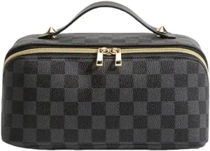 Women for Makeup Bag,Large Capacity Cosmetic Bags for Women,Waterproof Portable Pouch Open Flat Toiletry Bag Make up Organizer with Divider and Handle (Black)