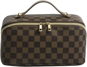 Women for Makeup Bag,Large Capacity Cosmetic Bags for Women,Waterproof Portable Pouch Open Flat Toiletry Bag Make up Organizer with Divider and Handle (brown)