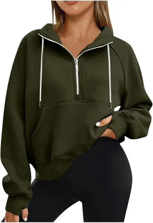 Women Half Zip Up Sweatshirts Trendy Long Sleeve Plain Pullover Fall Casual Oversized Tops Winter Comfort Clothes