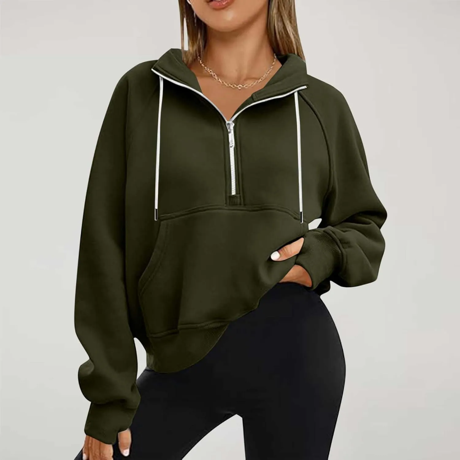 Women Half Zip Up Sweatshirts Trendy Long Sleeve Plain Pullover Fall Casual Oversized Tops Winter Comfort Clothes