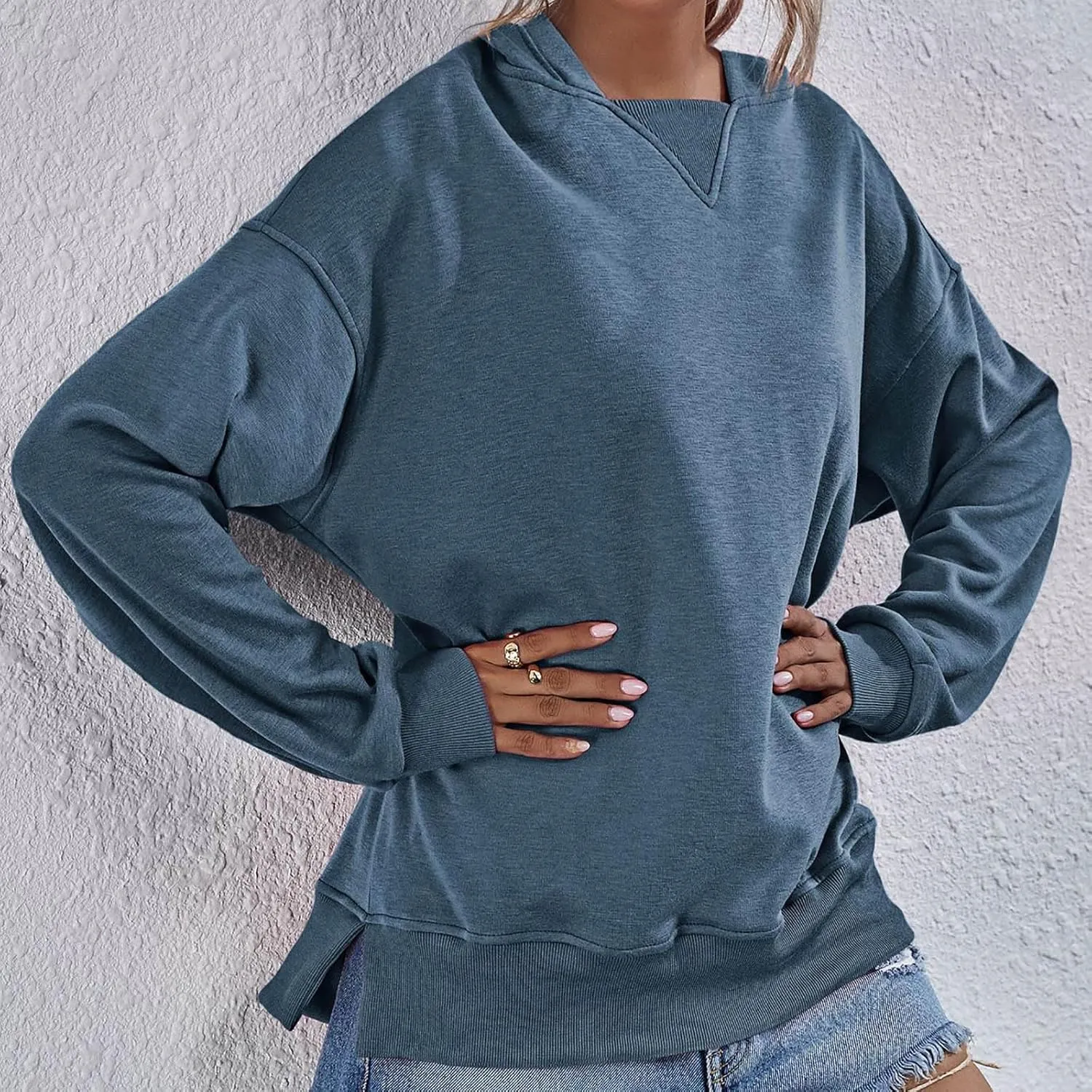 Women Hoodies Casual Long Sleeve Sweatshirt Solid Color Loose Pullover Tops 2023 Plus Size Fall Blouses Shirts