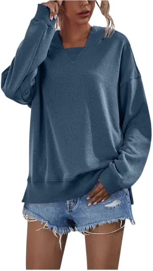 Women Hoodies Casual Long Sleeve Sweatshirt Solid Color Loose Pullover Tops 2023 Plus Size Fall Blouses Shirts