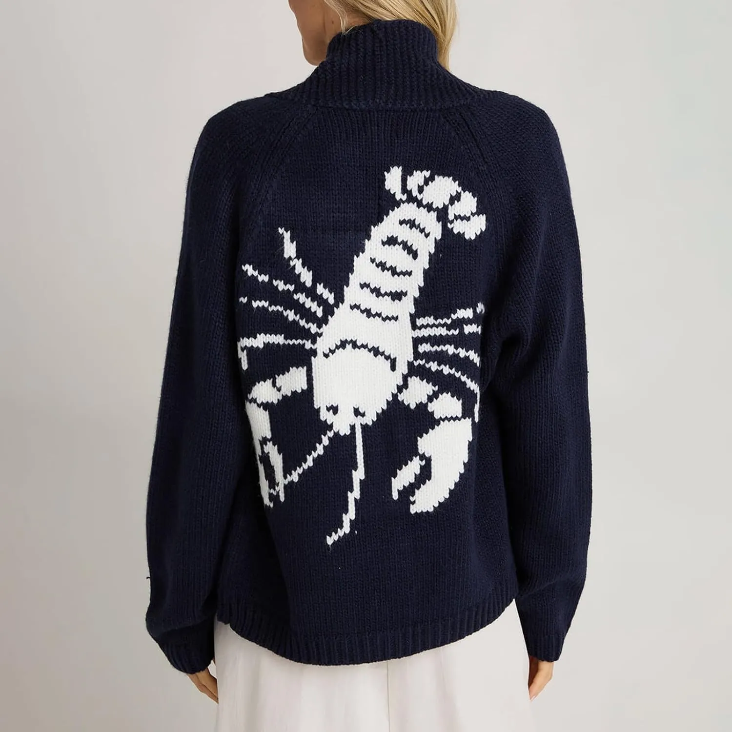 Women Lobster Cardigan Sweater Y2k Long Sleeve Button Down Chunky Knit Top Shirt Fall Winter Jacket Coats