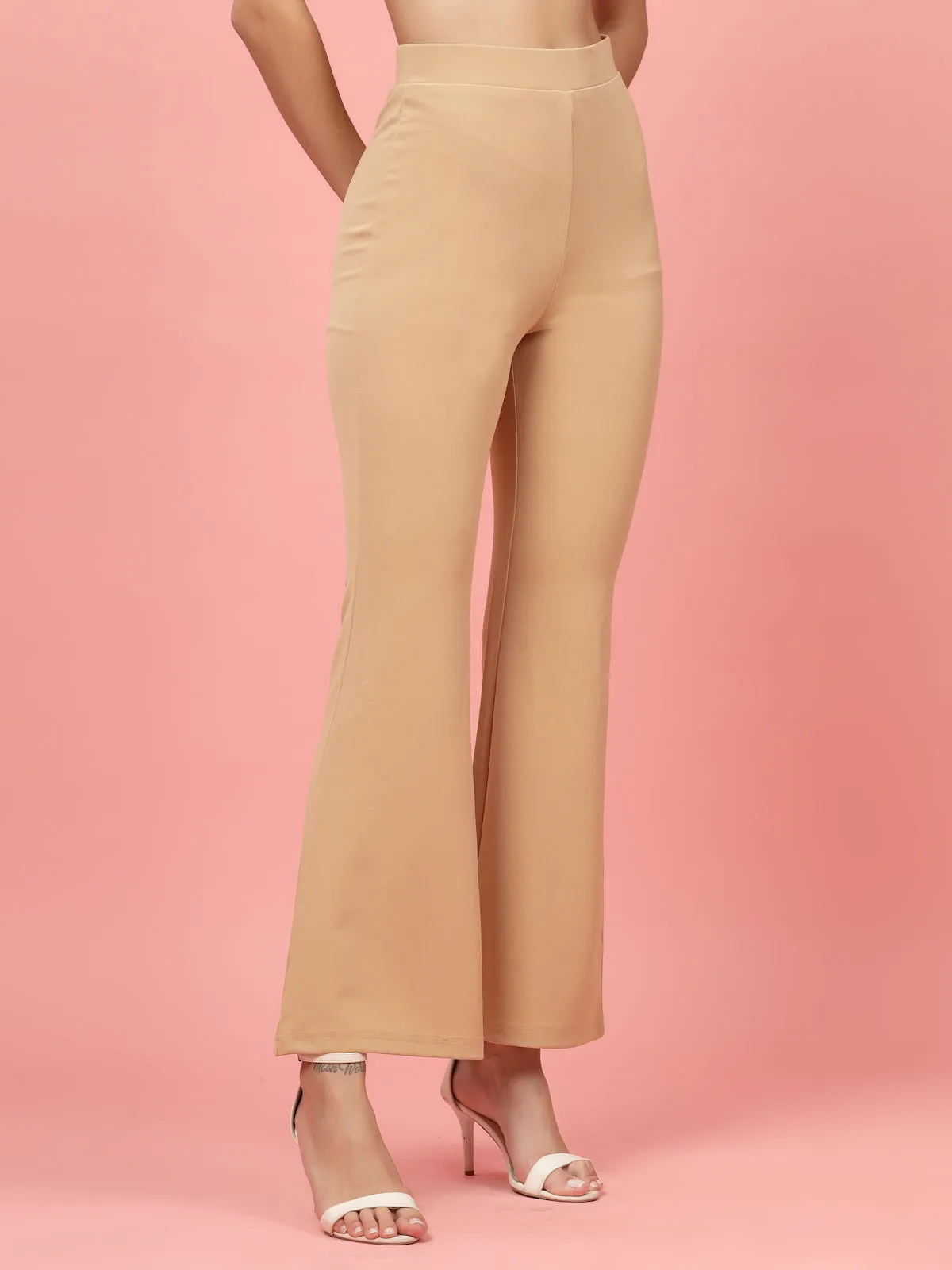 Women Nude Bootcut Regular Fit High-Rise Trousers