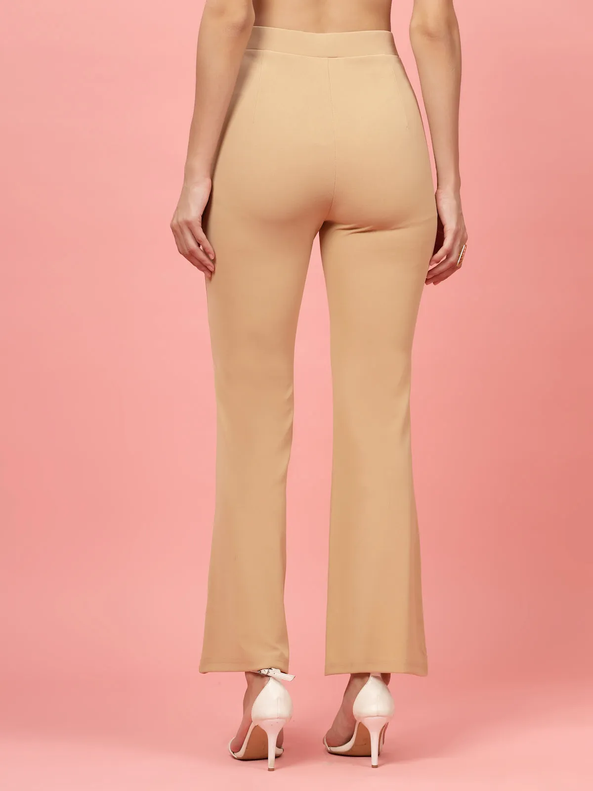 Women Nude Bootcut Regular Fit High-Rise Trousers