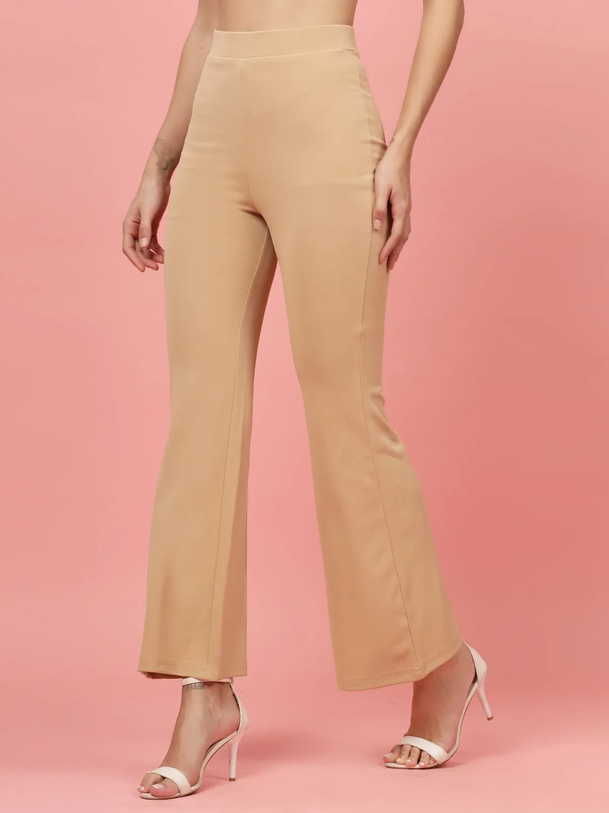 Women Nude Bootcut Regular Fit High-Rise Trousers