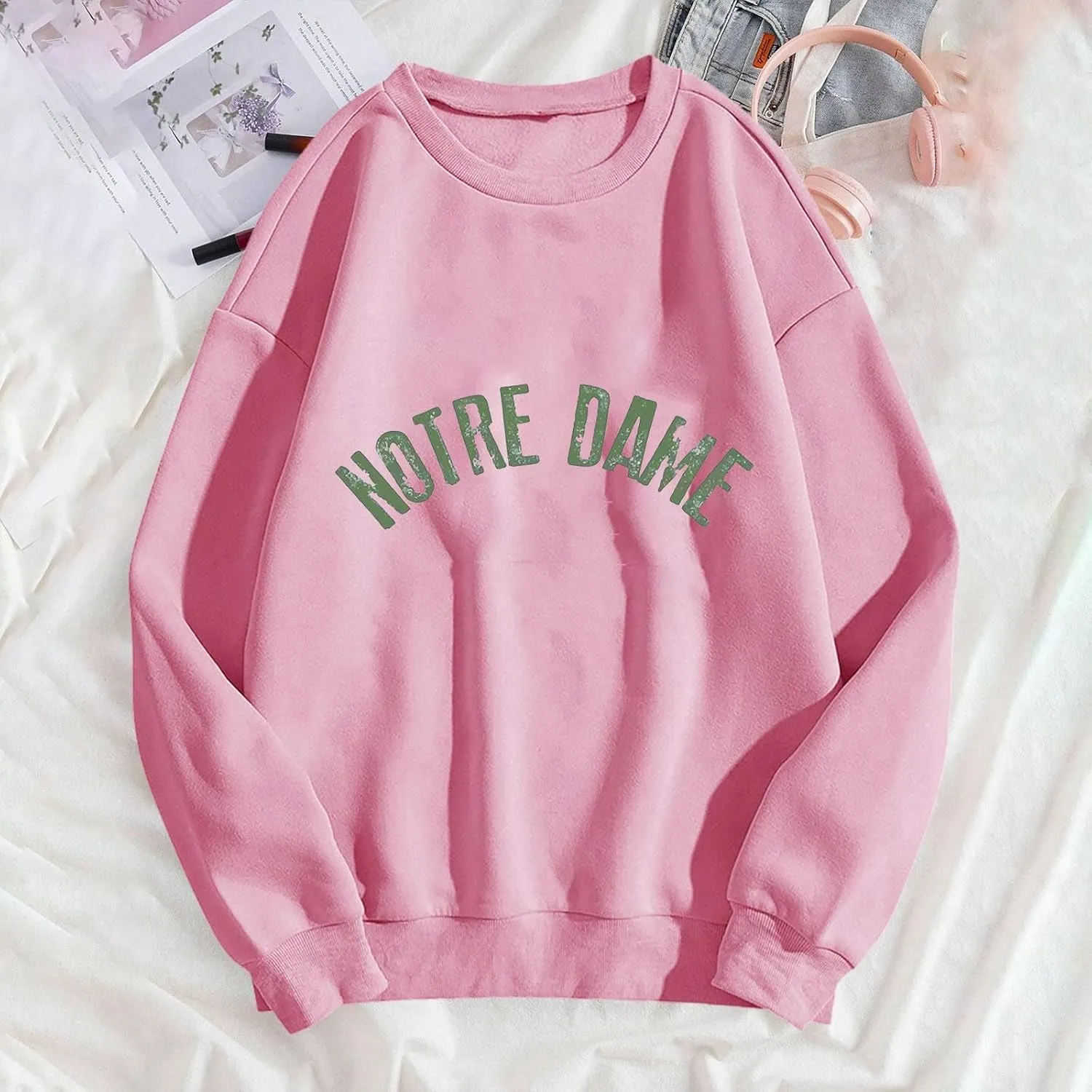 Women Oversized Sweatshirt Hoodies Letter Graphic Print Sweatshirts Casual Long Sleeve Crewneck Shirt Blouses
