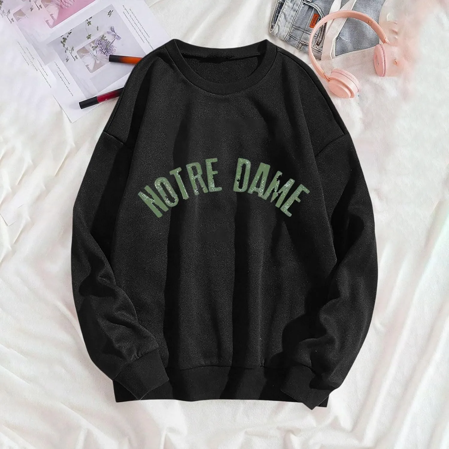 Women Oversized Sweatshirt Hoodies Letter Graphic Print Sweatshirts Casual Long Sleeve Crewneck Shirt Blouses
