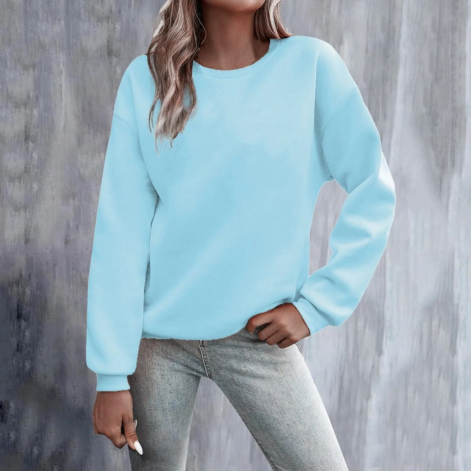 Women Solid Color Sweatshirt Long Sleeve Crewneck Pullover Fit Comfy Shirts Blouses 2025 Spring Fall Casual Tops