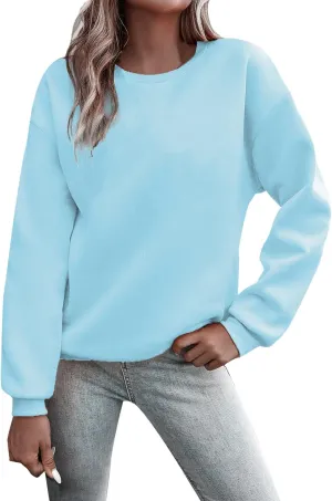 Women Solid Color Sweatshirt Long Sleeve Crewneck Pullover Fit Comfy Shirts Blouses 2025 Spring Fall Casual Tops