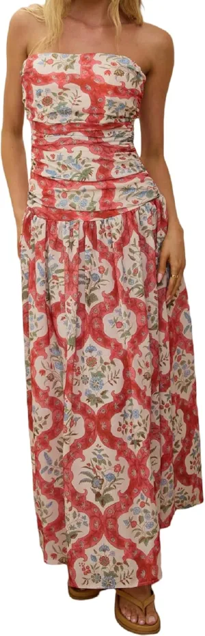Women Strapless Flowy Maxi Dress Floral Wedding Guest Bandeau Long Dress Summer Tube Top A Line Formal Dresses