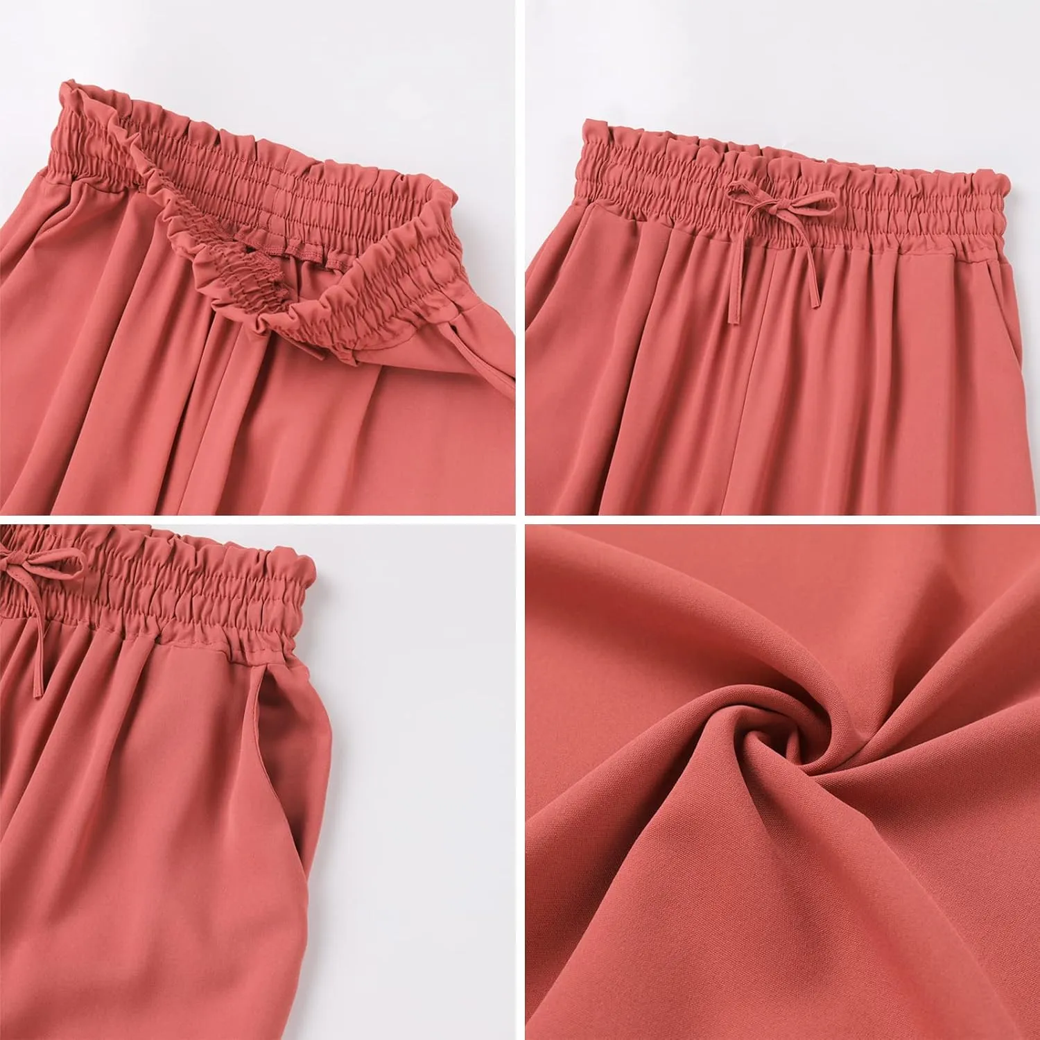 Women Summer Beach Vacation Pants High Waist Wide Leg Pants Printed Loose Flowy Palazzo Trousers