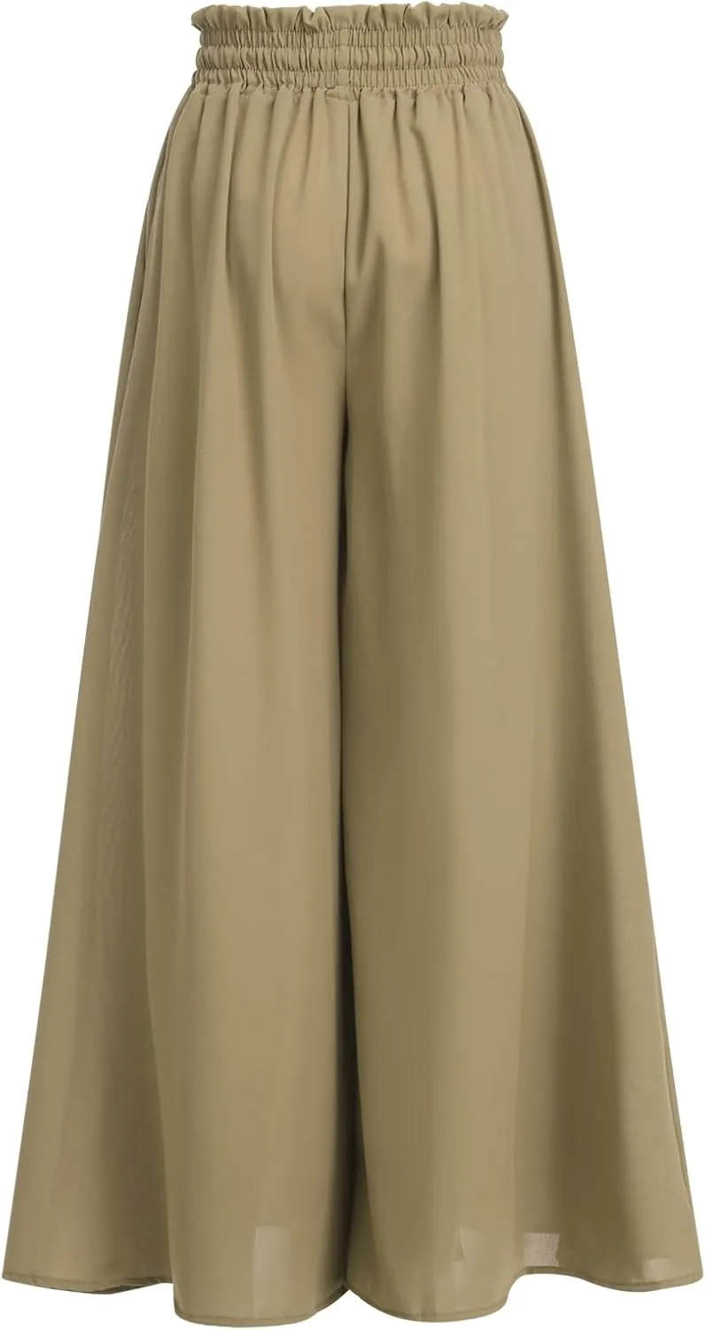 Women Summer Beach Vacation Pants High Waist Wide Leg Pants Printed Loose Flowy Palazzo Trousers
