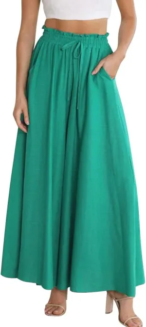 Women Summer Beach Vacation Pants High Waist Wide Leg Pants Printed Loose Flowy Palazzo Trousers