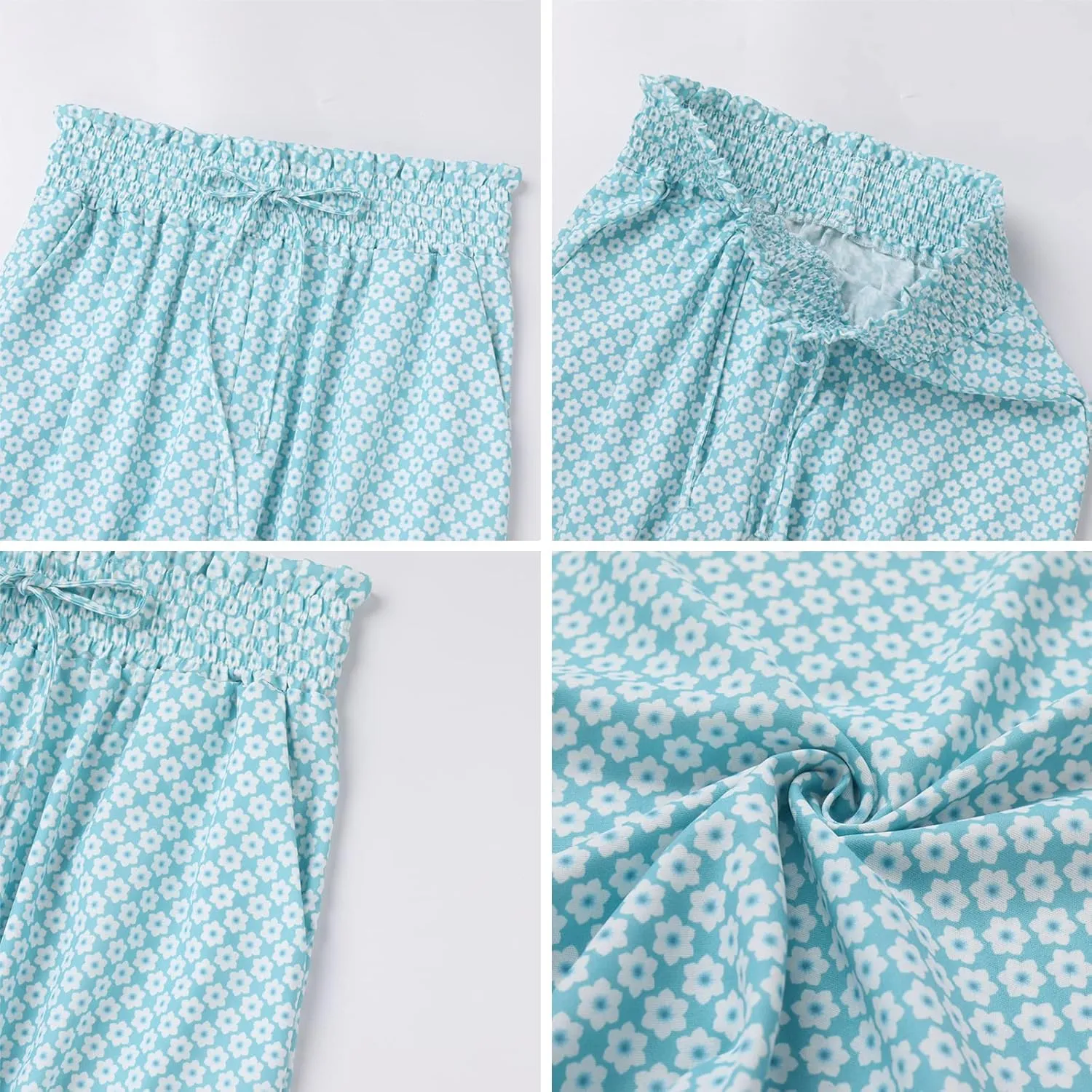 Women Summer Beach Vacation Pants High Waist Wide Leg Pants Printed Loose Flowy Palazzo Trousers