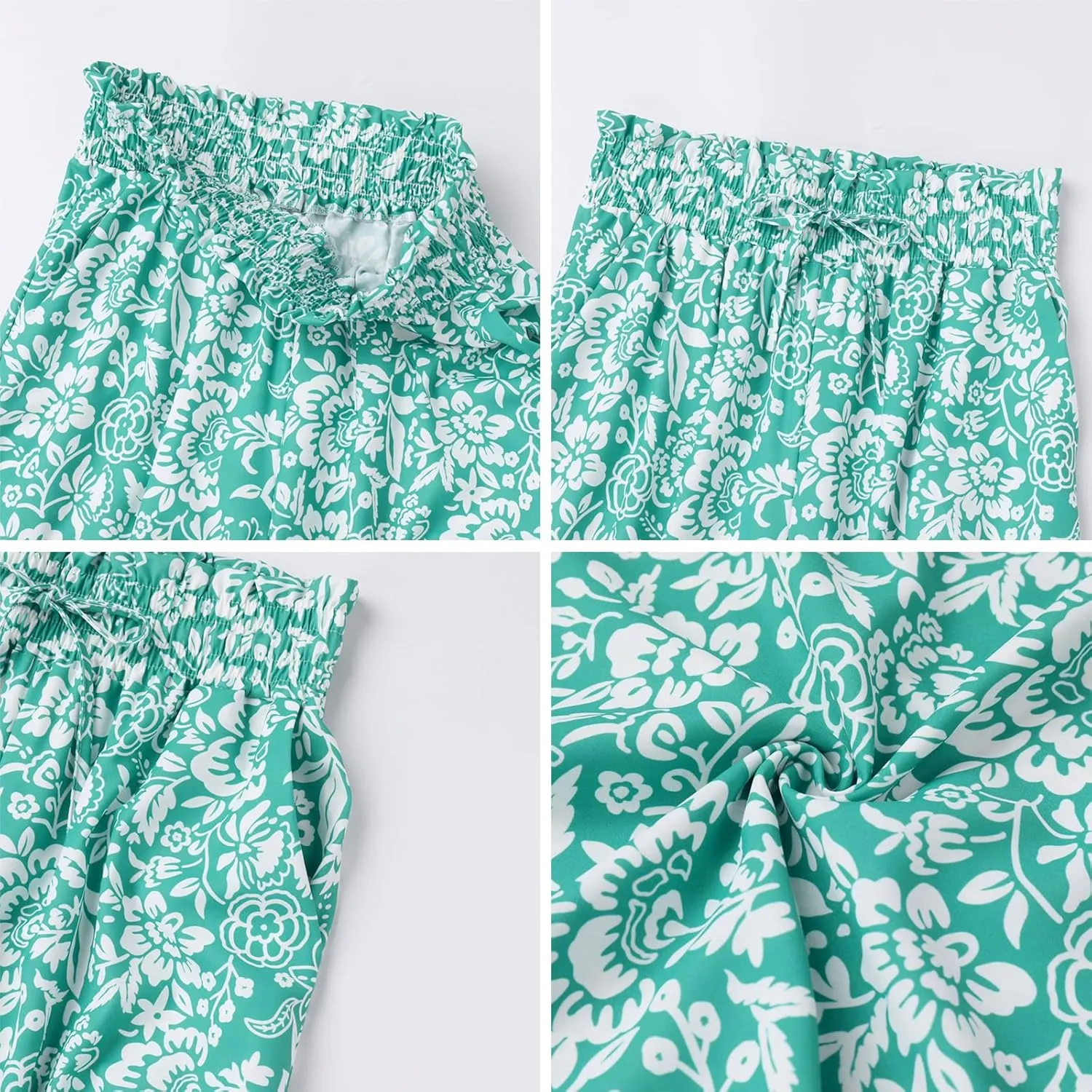Women Summer Beach Vacation Pants High Waist Wide Leg Pants Printed Loose Flowy Palazzo Trousers