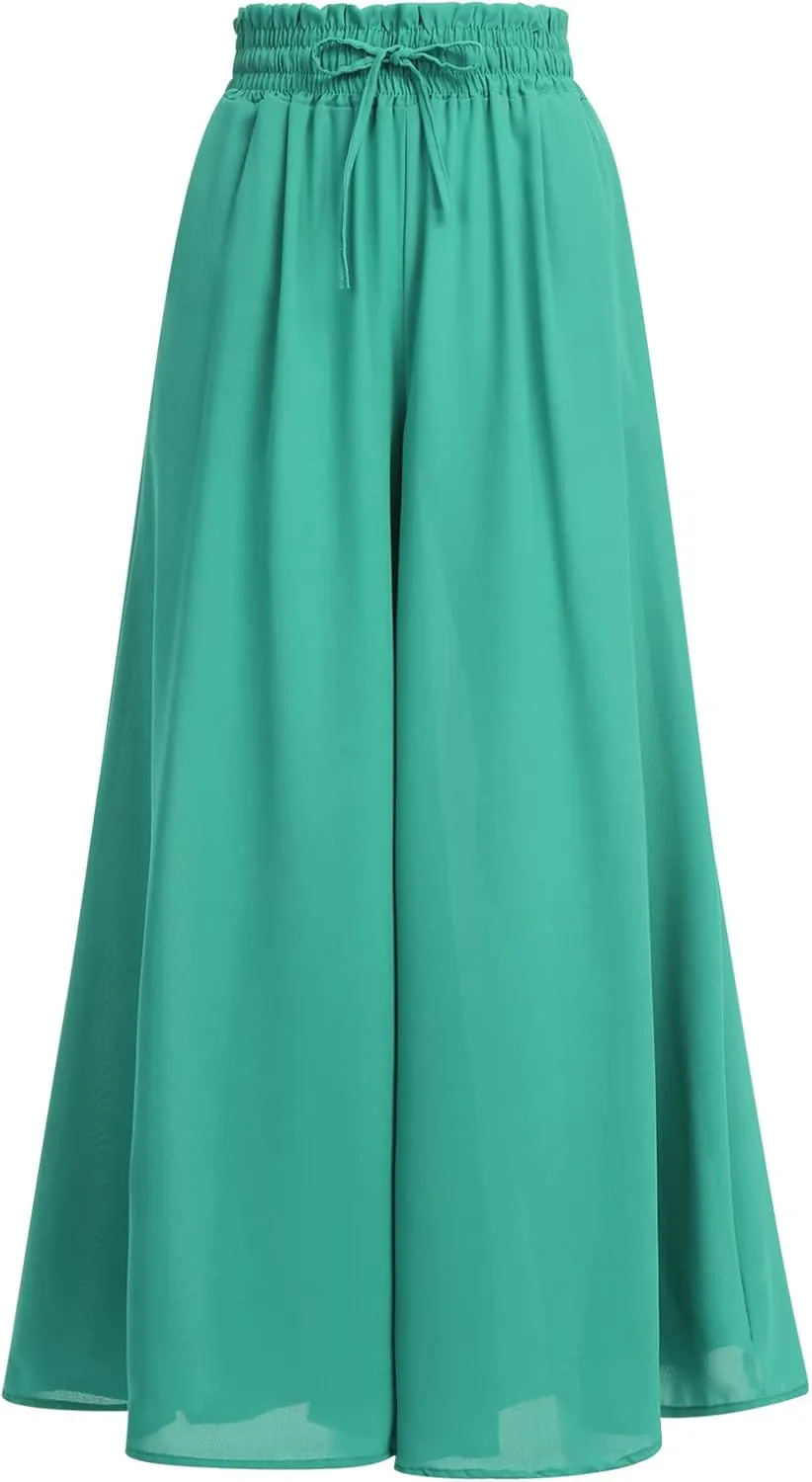 Women Summer Beach Vacation Pants High Waist Wide Leg Pants Printed Loose Flowy Palazzo Trousers