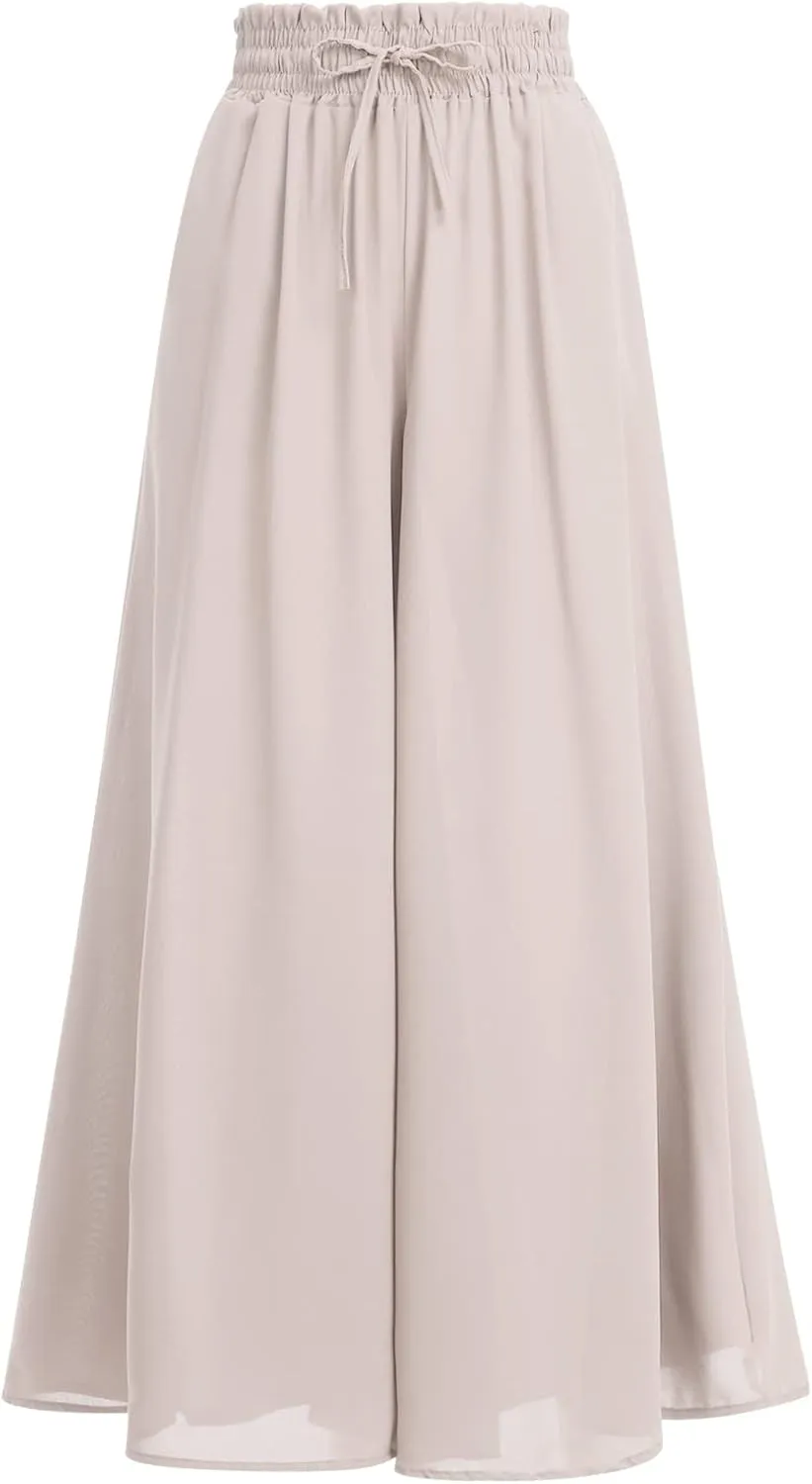 Women Summer Beach Vacation Pants High Waist Wide Leg Pants Printed Loose Flowy Palazzo Trousers