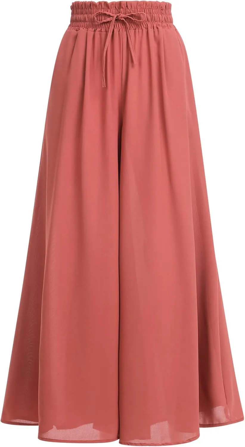 Women Summer Beach Vacation Pants High Waist Wide Leg Pants Printed Loose Flowy Palazzo Trousers