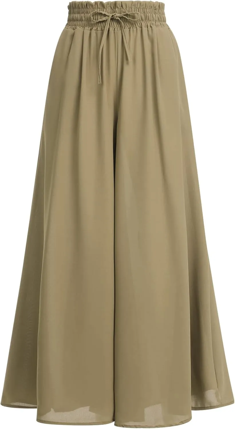 Women Summer Beach Vacation Pants High Waist Wide Leg Pants Printed Loose Flowy Palazzo Trousers