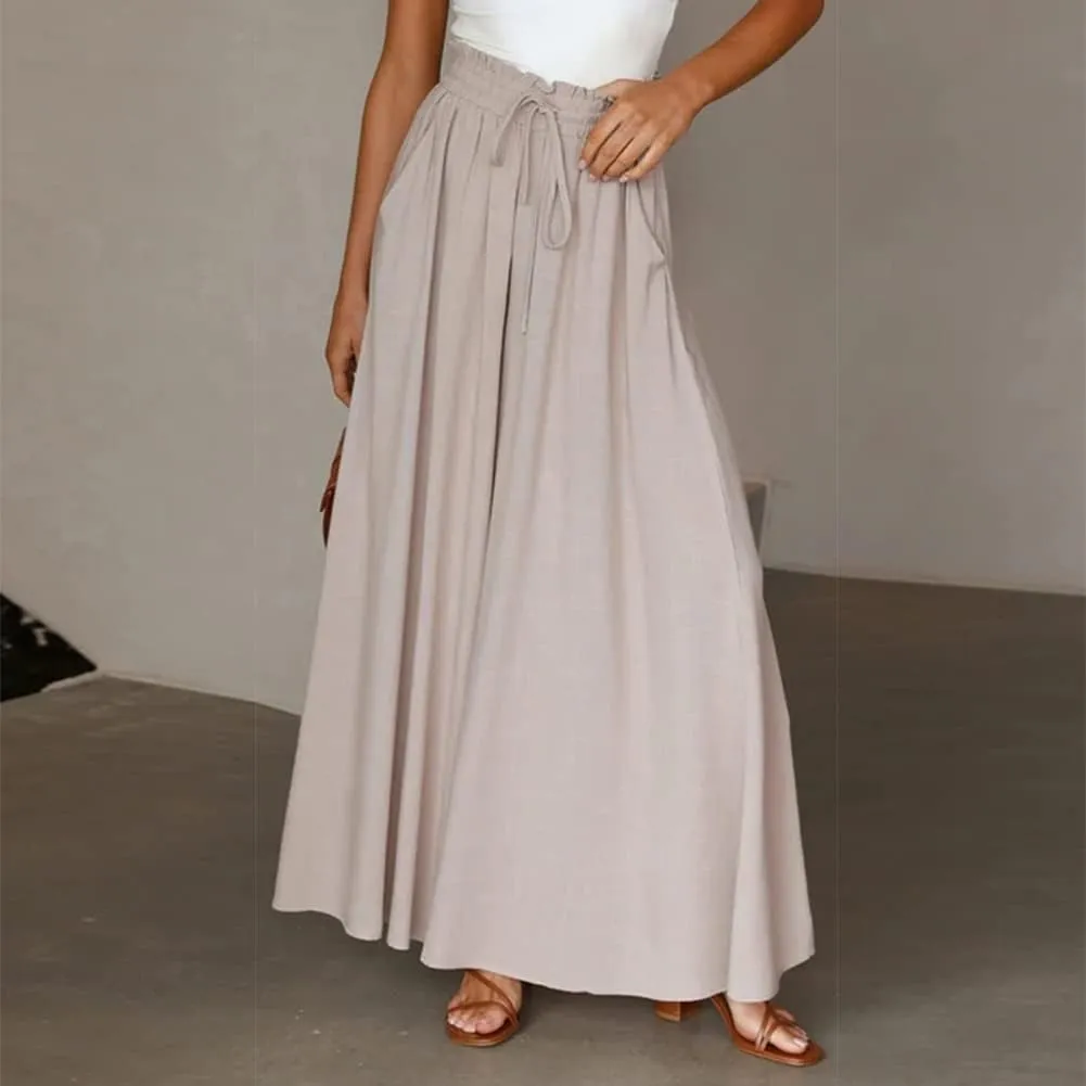 Women Summer Beach Vacation Pants High Waist Wide Leg Pants Printed Loose Flowy Palazzo Trousers