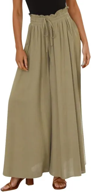 Women Summer Beach Vacation Pants High Waist Wide Leg Pants Printed Loose Flowy Palazzo Trousers