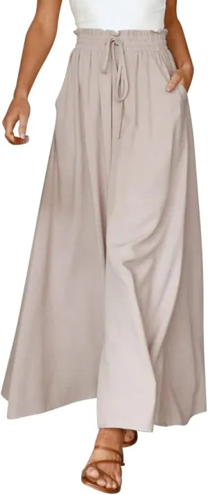 Women Summer Beach Vacation Pants High Waist Wide Leg Pants Printed Loose Flowy Palazzo Trousers