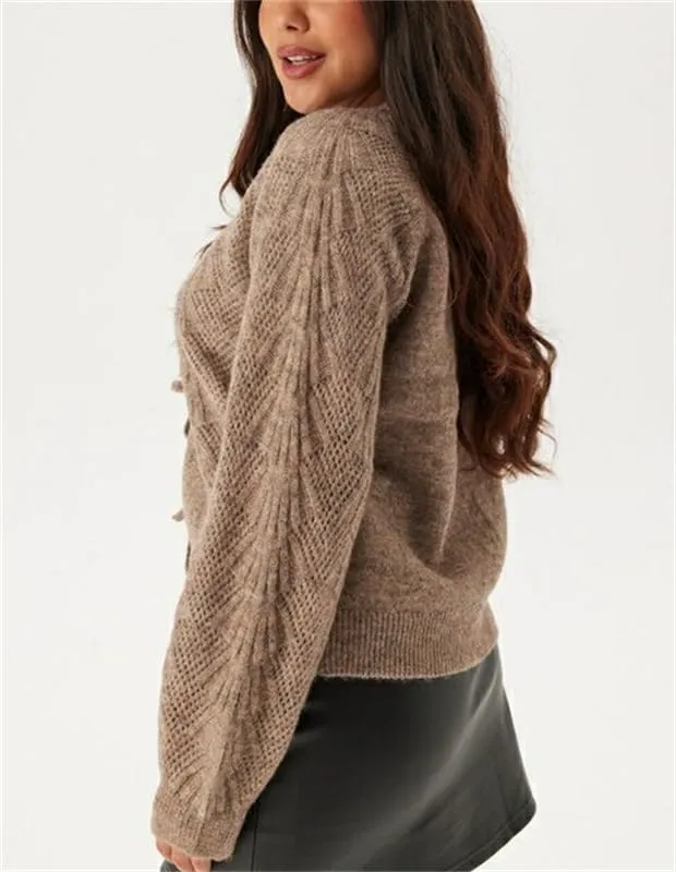 Women Y2k Tie Front Knitted Cardigan Sweater Long Sleeve Open Front Oversized Cardigan Knitwear Tops Streetwear