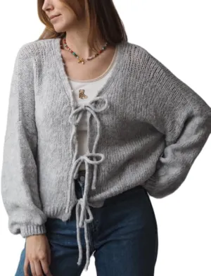 Women Y2k Tie Front Knitted Cardigan Sweater Long Sleeve Open Front Oversized Cardigan Knitwear Tops Streetwear