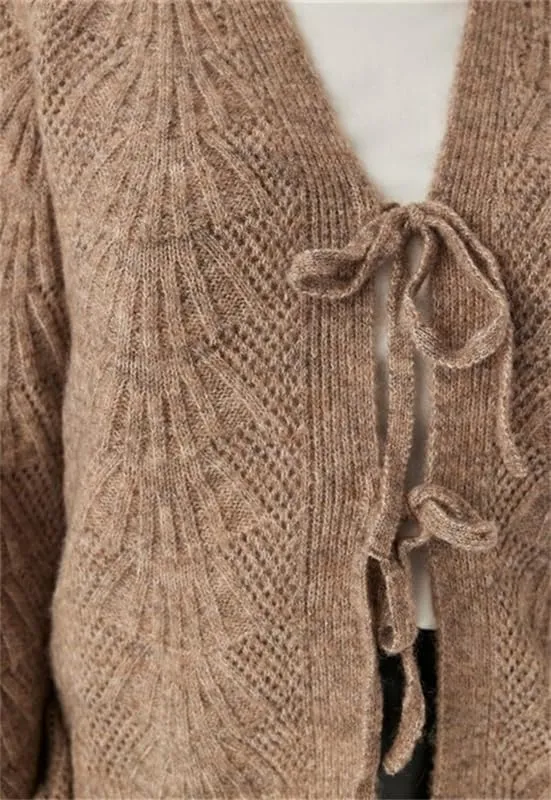 Women Y2k Tie Front Knitted Cardigan Sweater Long Sleeve Open Front Oversized Cardigan Knitwear Tops Streetwear