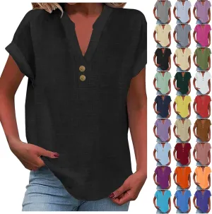 Womens Button Down Shirts Short Sleeve Cotton Gauze Tops Summer Beach Linen Shirt Dresses Blouses Oversized Coverups