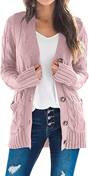 Women's Cardigan Chunky Open Front Button Sweaters with Pockets Loose Slouchy Oversized Fall Outerwear Coat