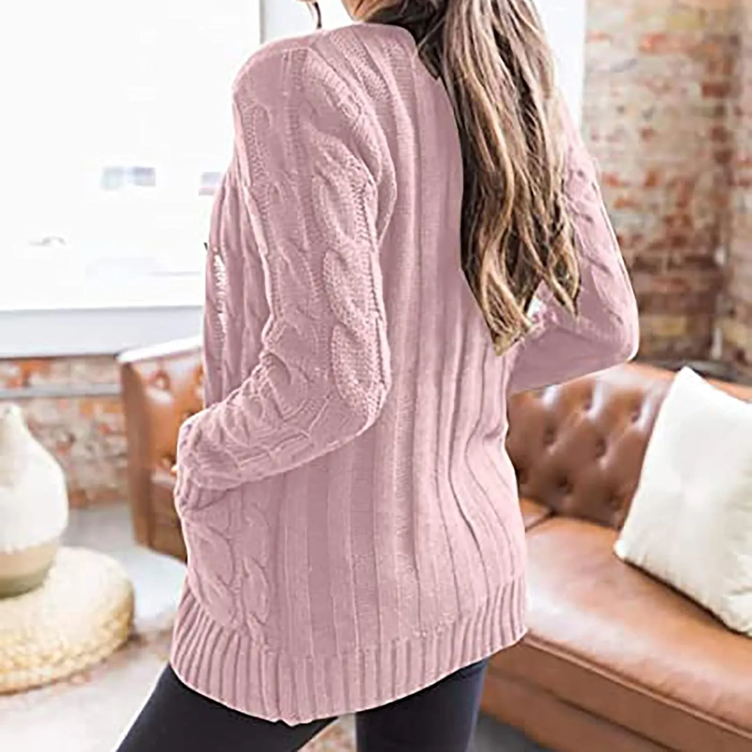 Women's Cardigan Chunky Open Front Button Sweaters with Pockets Loose Slouchy Oversized Fall Outerwear Coat