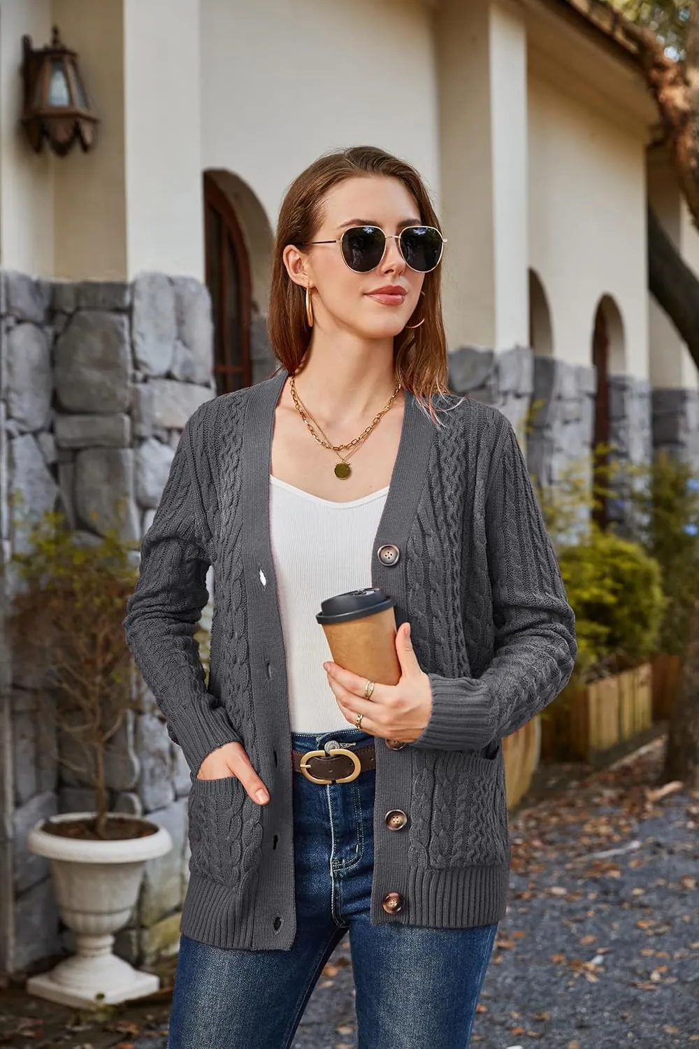Womens Cardigan Sweaters Cable Knit Sweater 2025 Fall Winter Chunky Open Front Button Down Coats with Pockets